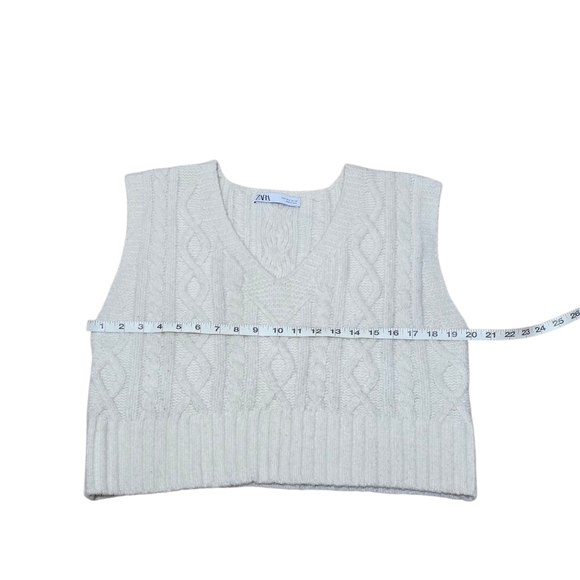 Zara Ivory Sweater Vest Size S Cable Knit Oversized Cropped Cozy Sleeveless - Picture 3 of 8